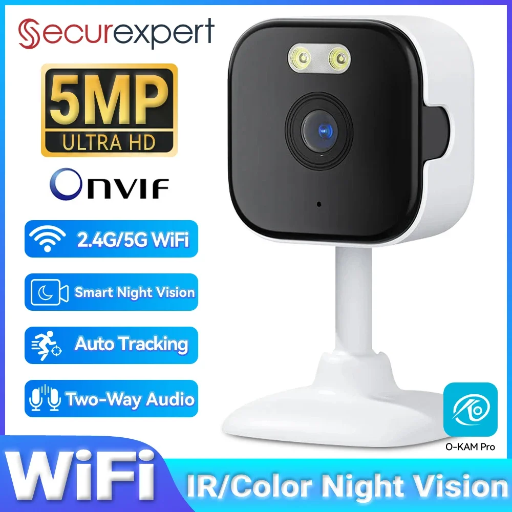 5MP HD Indoor Security Camera 2.4G/5G WiFi IP Surveillance Cam with Color Night Vision Human Detection 2-Way Audio O-KAM Pro APP
