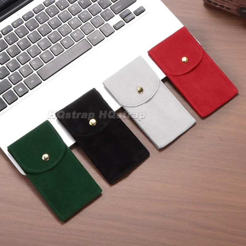 Velvet Watch Pouch Bag Portable Snap Button Watch Storage Holder Green White Black Red Soft Watch Travel Dust Protection Case