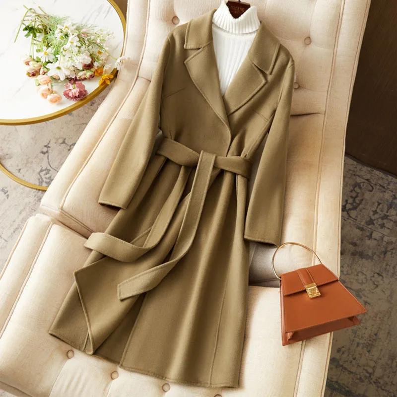 

Double-Sided Cashmere Coat Women Mid-Length Slim Women's Woolen Coat 2025 New High-End Lapel Autumn WinterWomen Woolen Coat H486