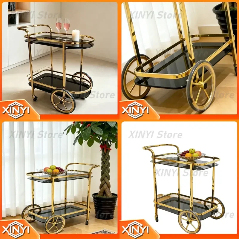 Three-Layer Hotel Snack Trolley for Wine Tea Roast Duck Flake Service Stainless Steel Mobile Dining Cart for Commercial