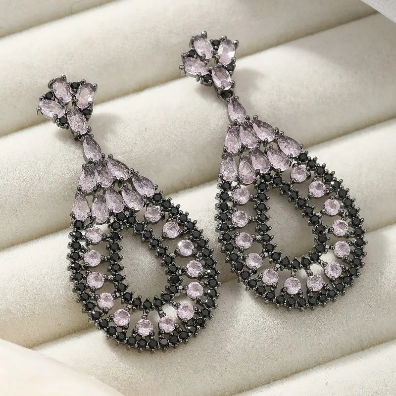 

Bilincolor винтажные розовые и черные серьги с кубическим цирконием для женщин