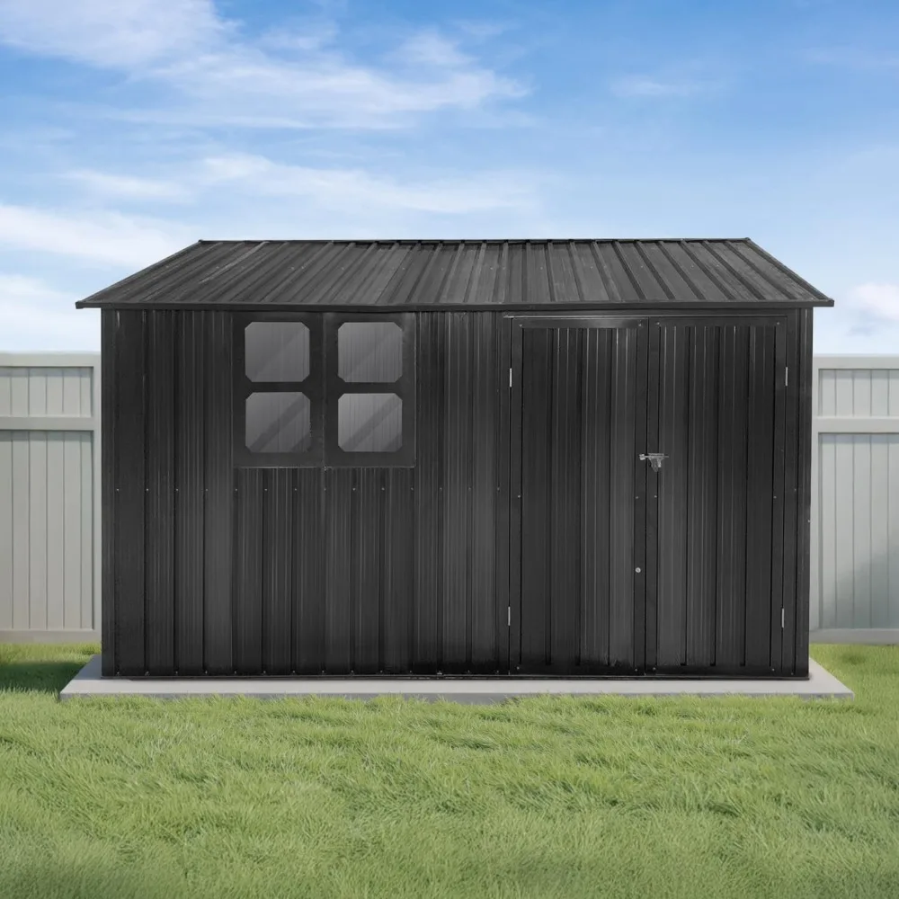 

Large Outdoor Storage Shed: 10x8 Ft Steel Building with Window, Lockable Doors, and 4 Air Vents for Backyard Garden Use