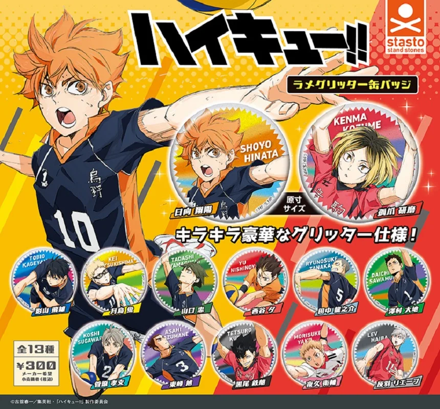 

Stand stones Capsule Toys kawaii Haikyu!! Glitter Can Badge star eyes highschool anime characters Shoyo Hinata shiny Brooch Pin