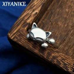 XIYANIKE Men Women Vintage Thai Silver Cat Cuff Finger Rings Cute Fashion New Jewelry Lovers Gift Party anillos mujer