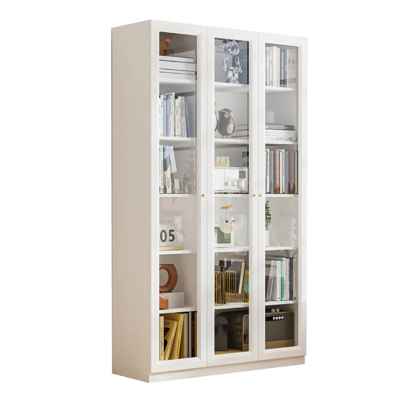 

Solid wood bookcase, living room locker with glass door, household bookshelf shelf, floor-to-ceiling dust-proof combination