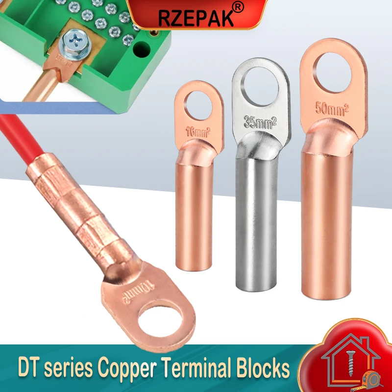 1~50pcs Copper Wire Terminal Block DT-10/16/25/35/50 Battery Cable Crimp Terminals Car Auto Soldered Crimp Lugs Connector