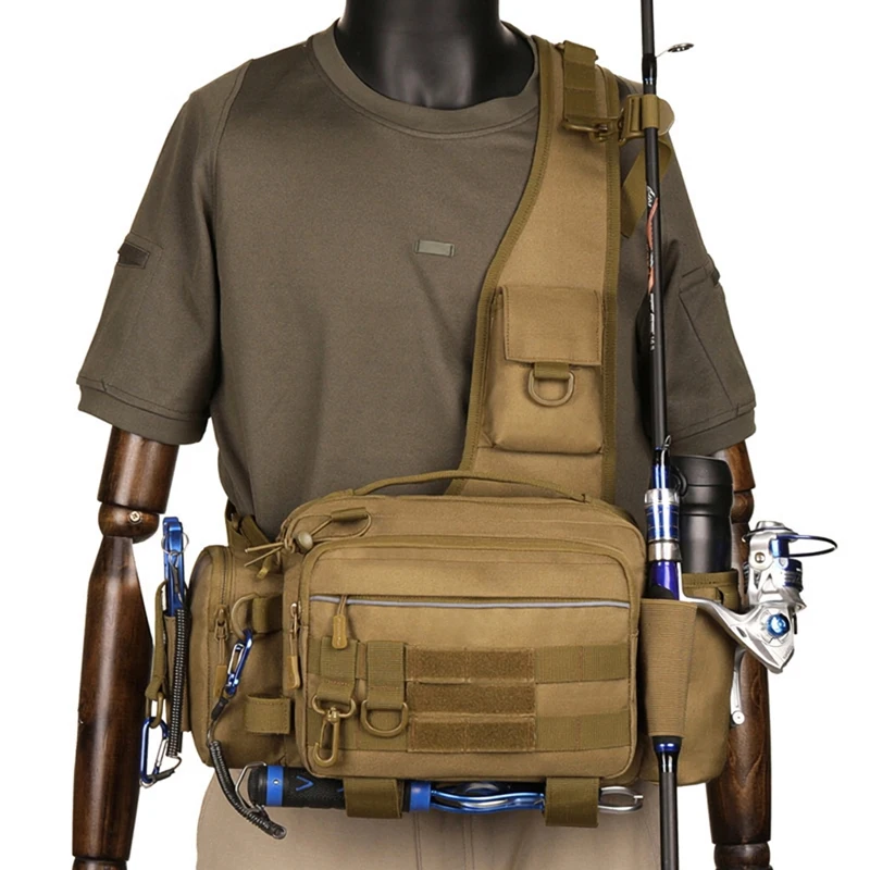 Fishing Tackle Backpack Lure Box Gear Storage Bag Fanny Pack for Men Fly Fishing Backpack with Rod Holder Sling Shoulder Bag