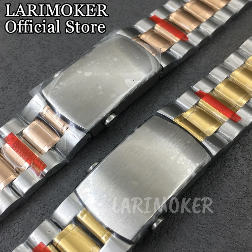 LARIMOKER New 20mm Stainless Steel Two Tone Gold/Two Tone Rose Gold Folding Buckle Watch Bracelet Fit Men's 40mm VK63 Watch Case