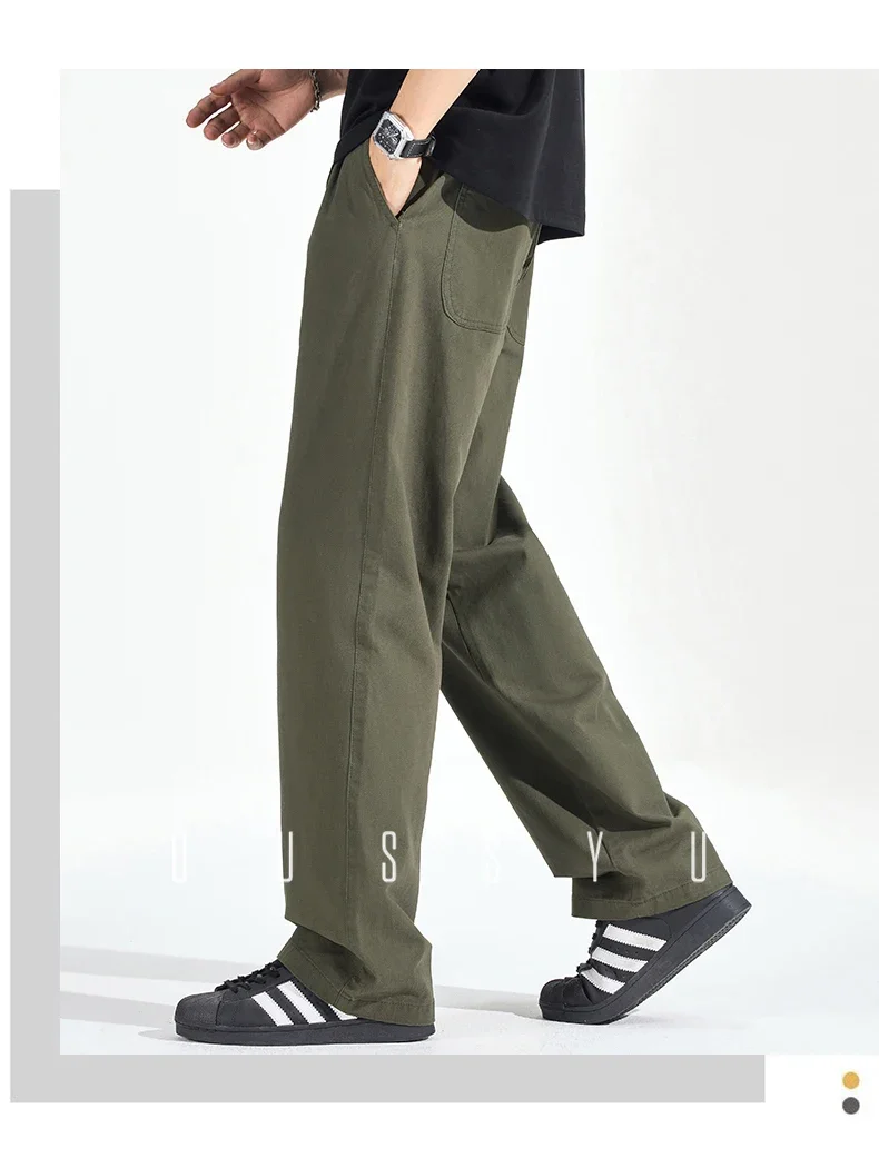 Herbst-Winter Hochwertige 100% Baumwolle Freizeithose für Herren mit elastischem Bund, lockerer, gerader Passform, lässige Arbeitshose, Cargo-Hose, Khaki-Hose für Männer – Detail 7