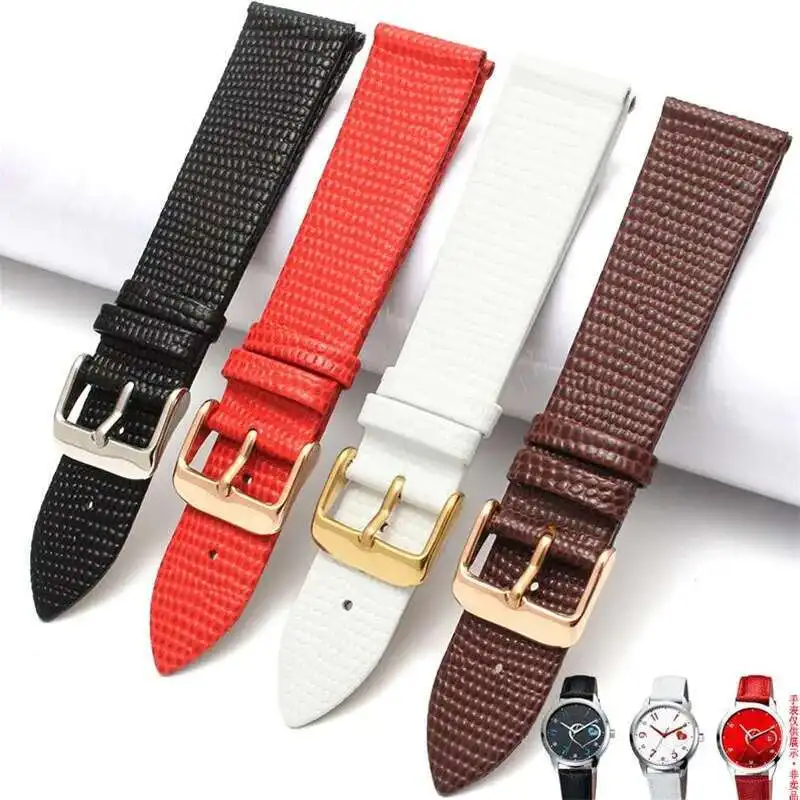 Universal 12 14 16 18 20Mm Ultra-Thin Genuine Leather Watchband Brown Black Red White Lizard Grain Strap Fit For C-K D-W Watch