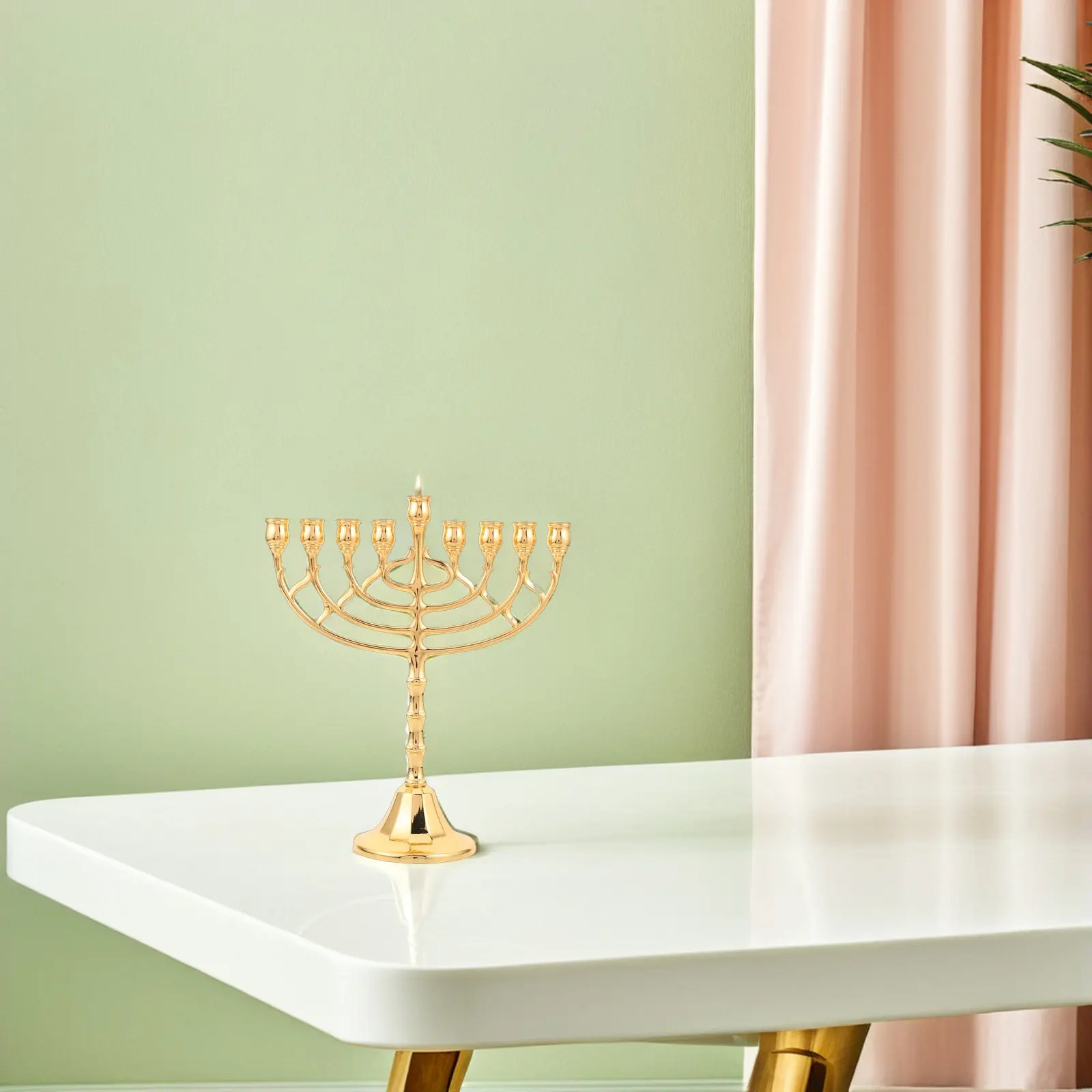 Hanukkah Menorah Holder 9 Branch Alloy Decorative Judaica Candelabra Jewish Festival Holiday Candlestick Light