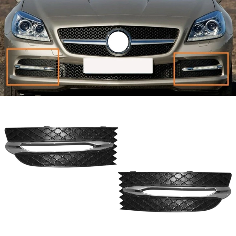 

1Pair Car Front Bumper Fog Light Grille Cover With Chrome Frame For Mercedes-Benz SLK Class R172 W172 2012-2016