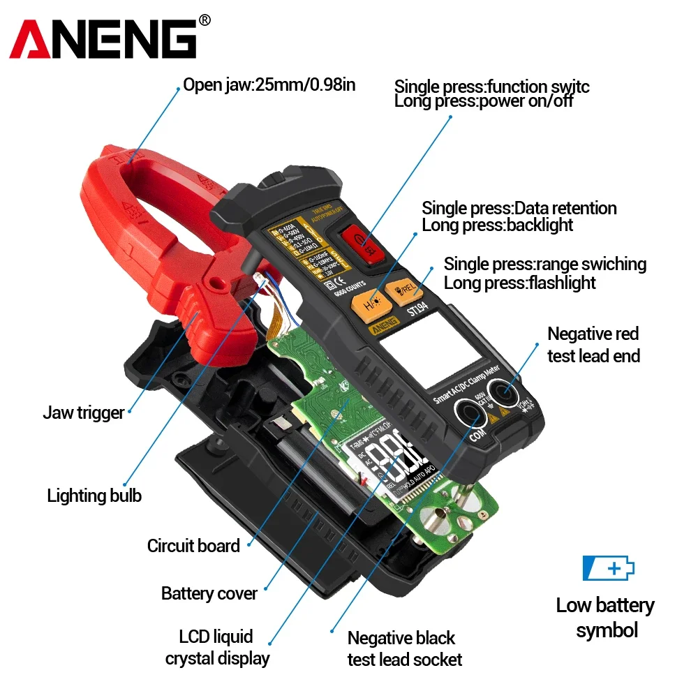 ANENG ST194 Digital Clamp Meter Multimeter DC/AC Current Tester 600V Voltage True RMS Amp Meters 6000 Count Capacitor multimetro