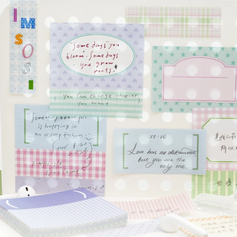 Journal GO 100pages Pastel Grid Memo Cards, Cute Blank Note Paper with Borders for Journaling, Scrapbooking, Planners & Crafts