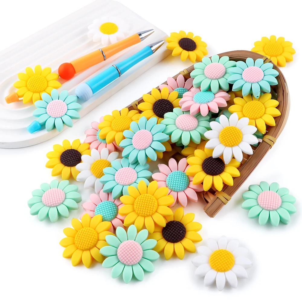 5Pcs Silicone Focus Beads Sunflower Flower Bead For Jewelry Making DIY Keychains Necklace Bracelet Accessories