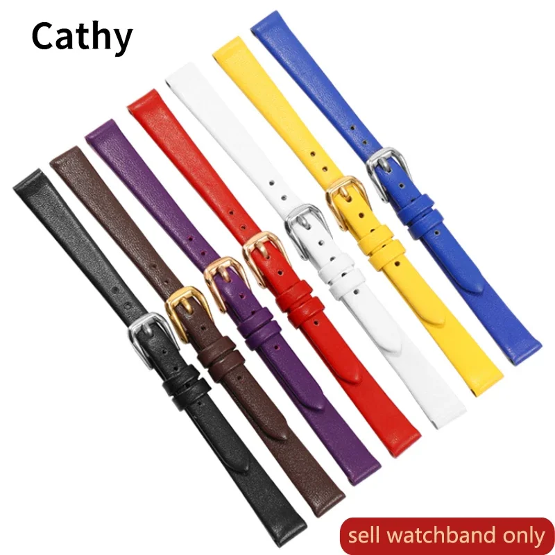 Ultra-Thin Leather Watch Strap for Plain Small Size Cowhide Waterproof Sweet-Proof Women's Watch Band Accessories 6 8 10 12 14mm