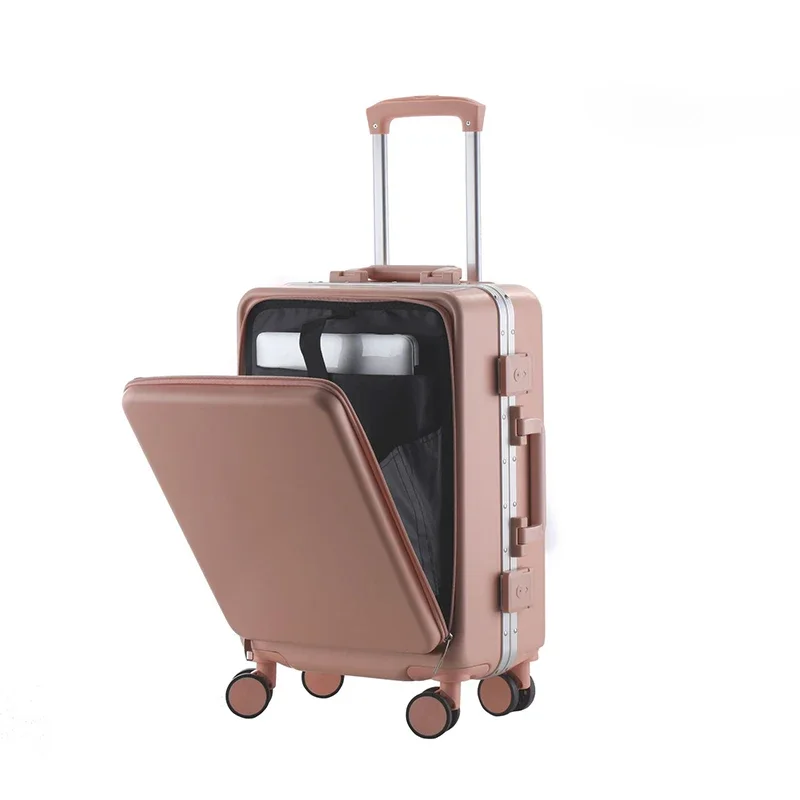 20 front open lid travel luggage aluminum frame fashion trolley suit female boarding box pull rod box Large capacity