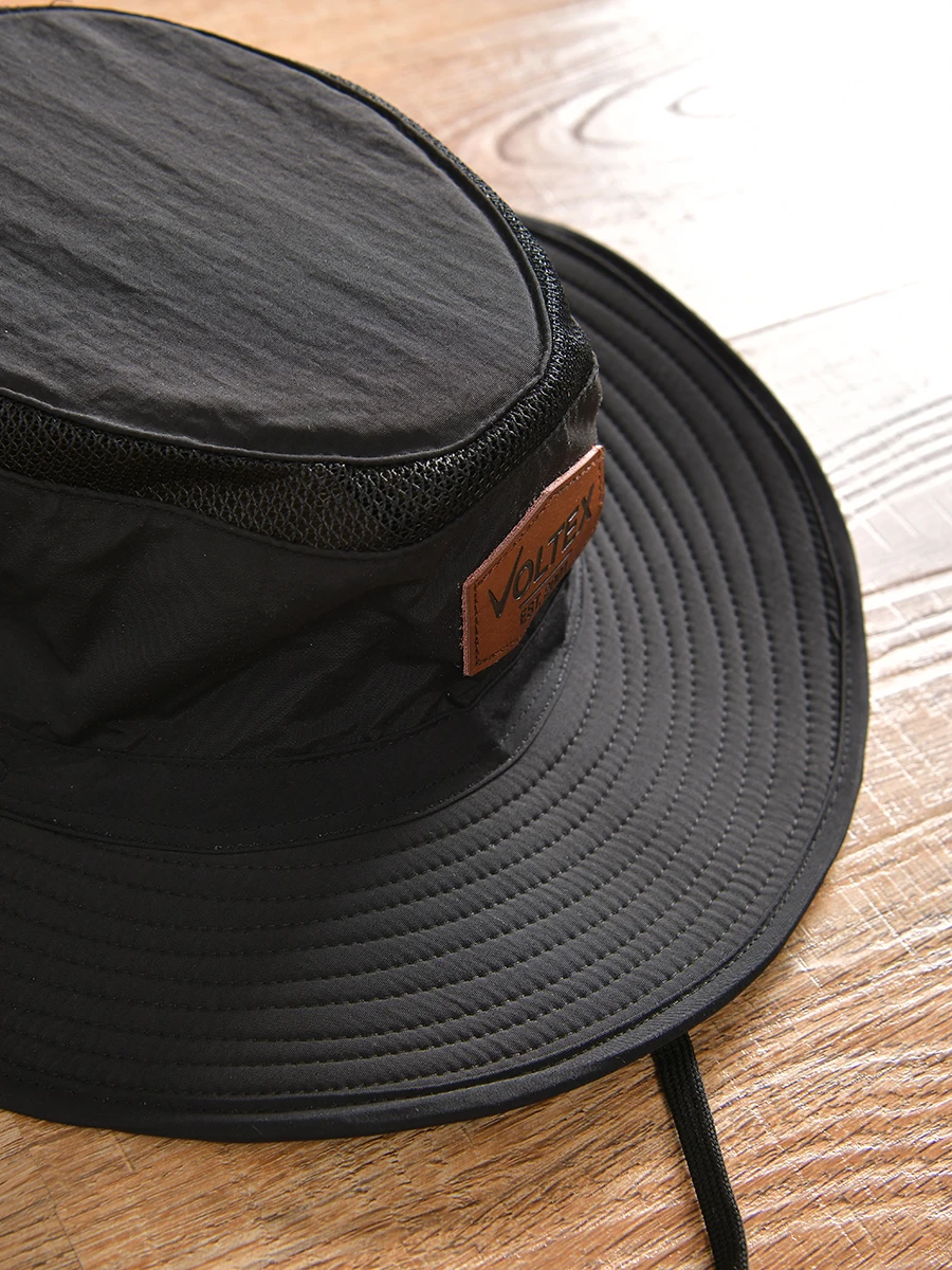 Outdoor Quick Dry Waterproof Summer Men's Large Brim Mountain Climbing Sunshade Cap Casual Style round Top Polyester Material