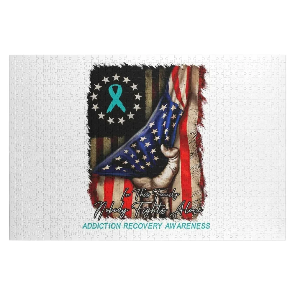 

Distressed American Flag Nobody Fight Alone Addiction Recovery Awareness Jigsaw Puzzle Wood Adults Puzzle