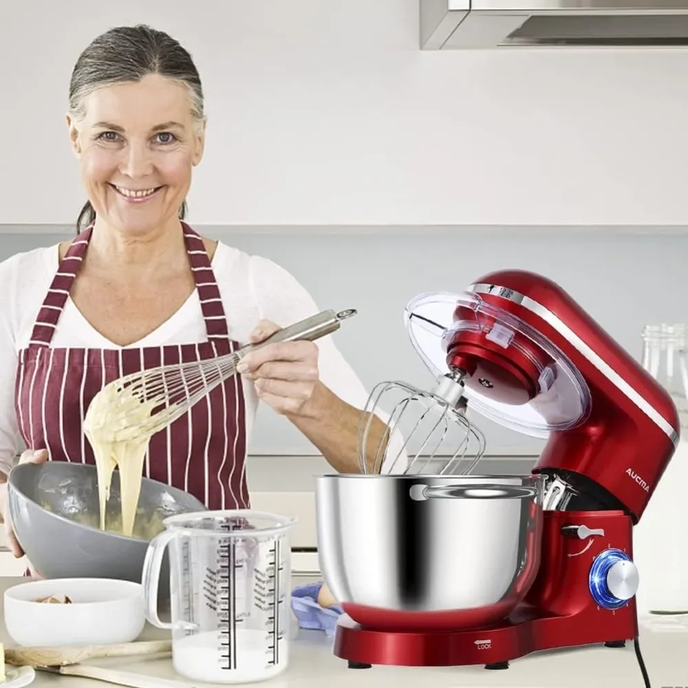خلاط ستاند، 6.5-QT 660 وات، خلاط طعام برأس مائل 6 سرعات، خلاط كهربائي للمطبخ مع خطاف عجين، سوط سلكي