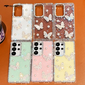 Luxury Diamond Butterfly Phone Case for Samsung S25 S24 S23 Ultra Plus FE A07 A17 A36 A55…