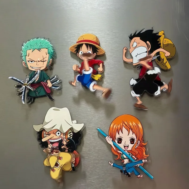 New One Piece rotating fridge magnet cartoon anime creative Luffy Nami Chopper Sanji Usopp dynamic magnetic acrylic ornament toy view 2