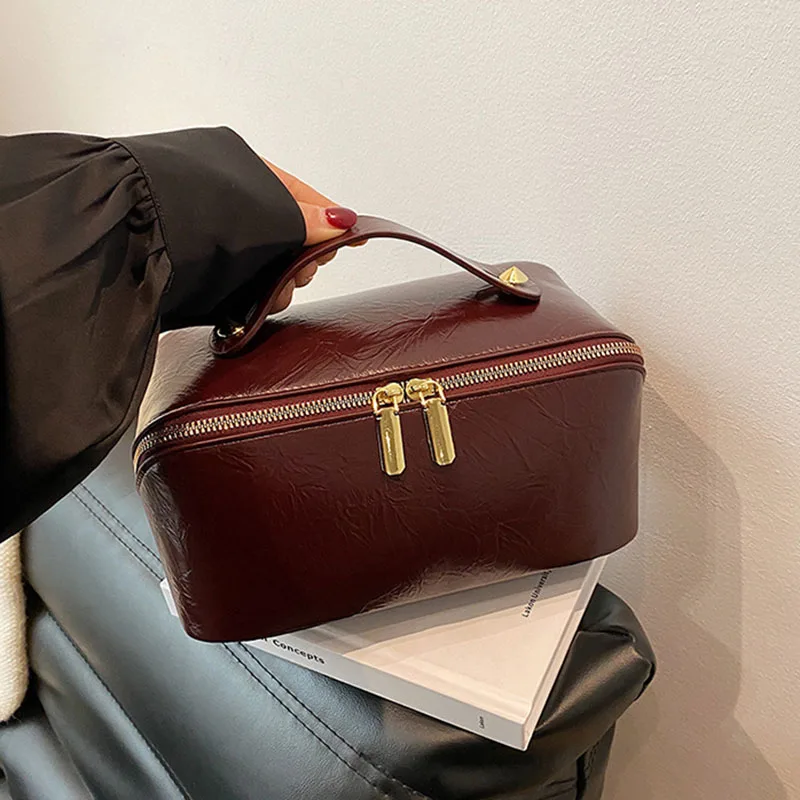 Fashion PU Leather Large-capacity Travel Cosmetics Storage Bags Women's Handheld Washing and Makeup Multi functional Storage Bag