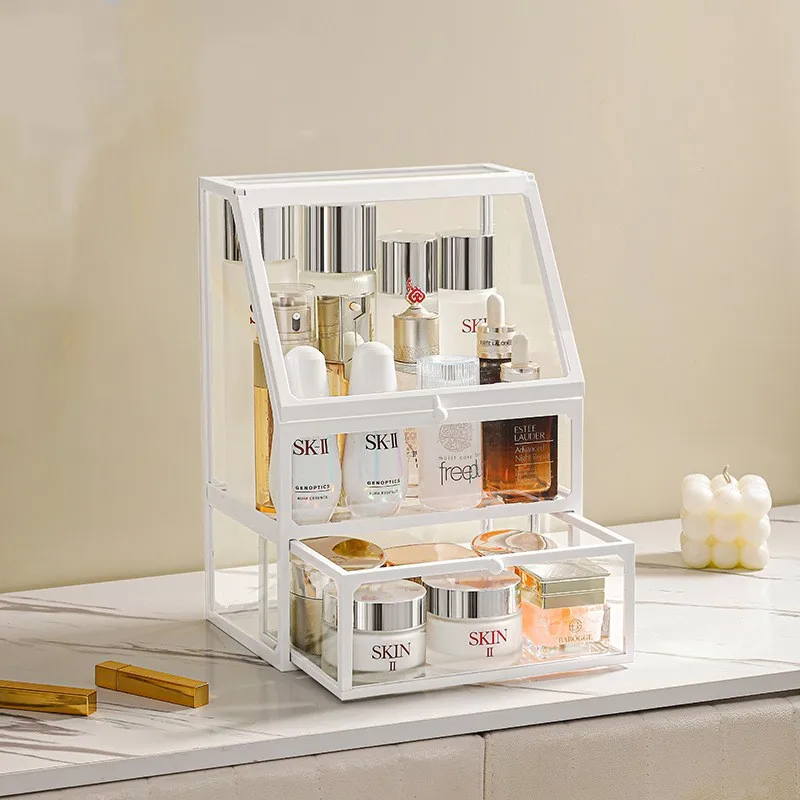 Glass Makeup Organizer Box Cosmetic Lipsticks Brush Jewelry Storage Holder Luxury Home Desktop Rack Bathroom Shelves