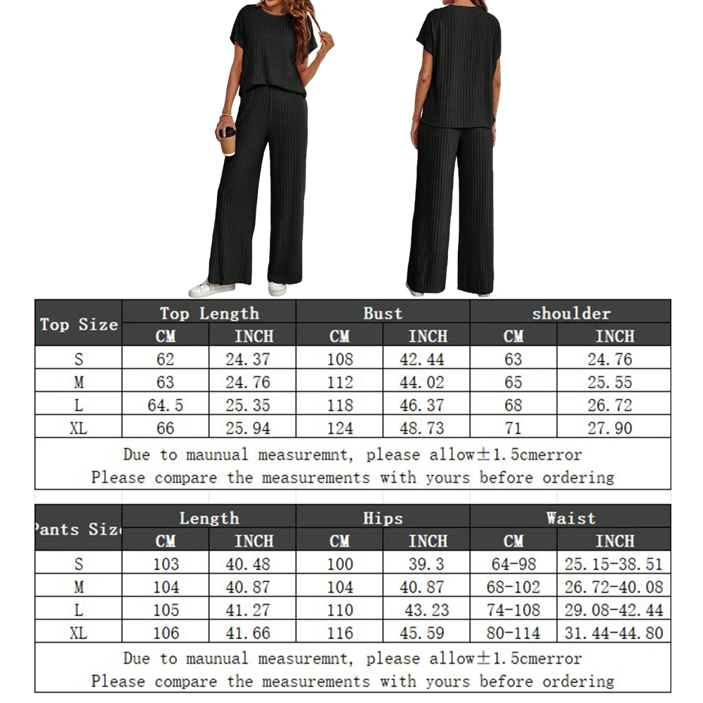 2024MNEW Women Knitted Top & Wide Leg Pants O-Neck Simple Knitted Top Trouser Suit Pullover Solid Color Ladies Casual Outfits