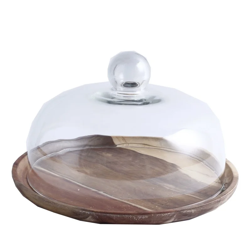 Clearance Acacia Wood Serving Tray with Glass Lid - Perfect for Afternoon Tea & Desserts