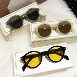Fashion Jelly Green Round Sunglasses Women 2025 Brand Designer Rivets Oval Men Sun Glasses Retro 90s Small Shades Eyewear Oculos