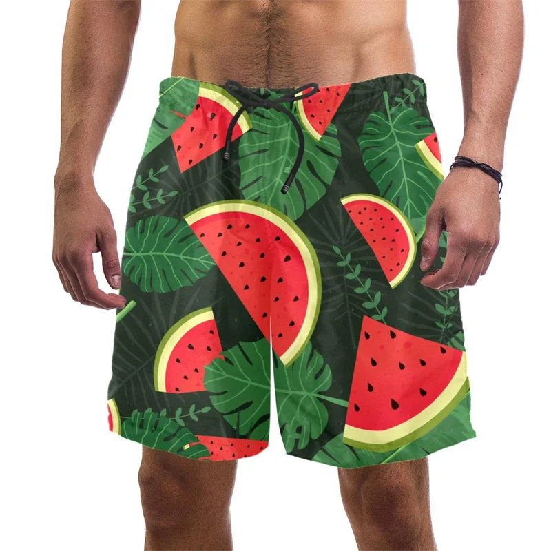 Summer Hawaiian New 3D Tropic Leaves Printing Beach Shorts Fruits Graphic Swimming Shorts Men Fashion Streetwear Swimming Trunks