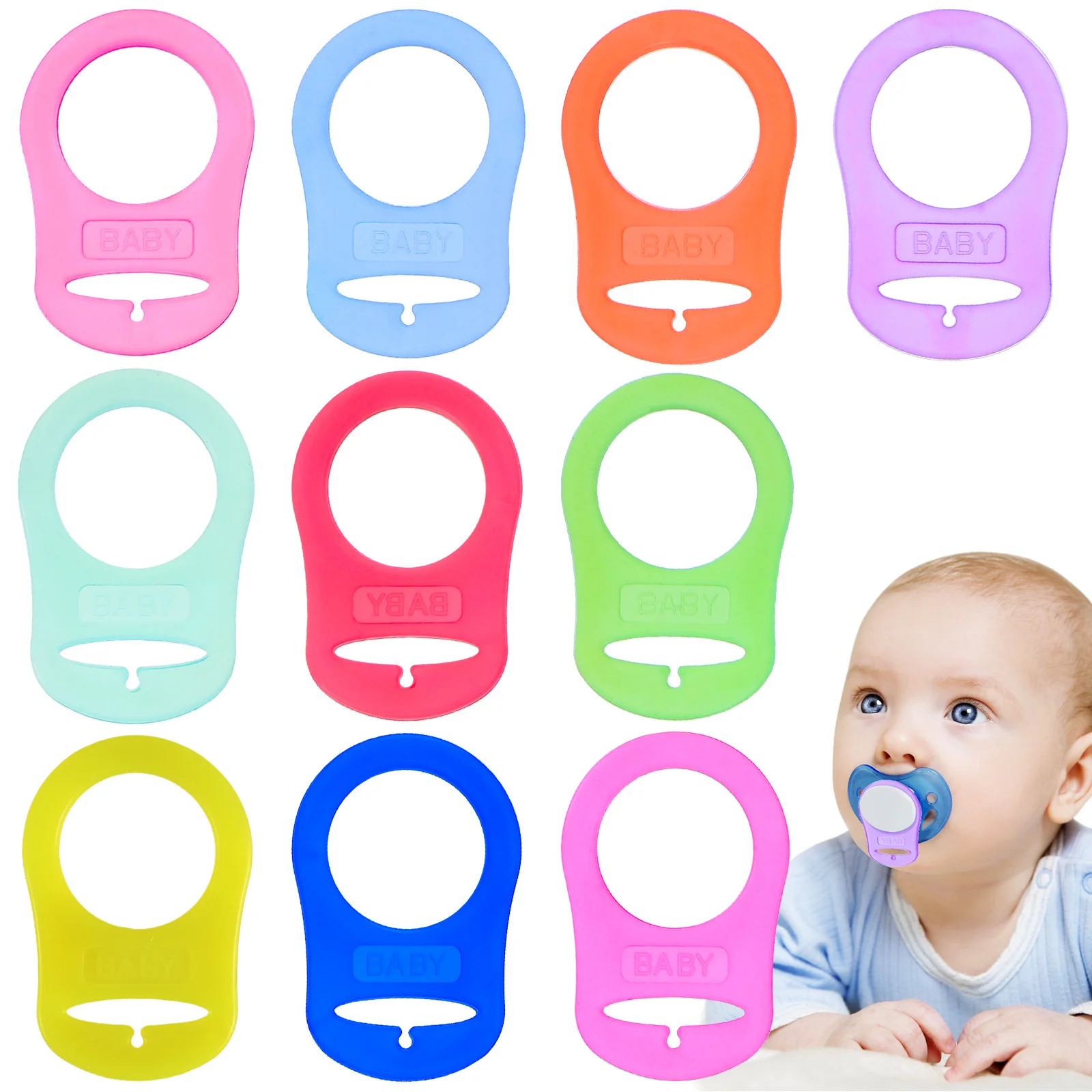 Adaptateurs de sucette pour bébé, joint en Silicone, porte-sucette pour bébé, Clip, anneaux de laisse, supports de comprimés, 10 pièces