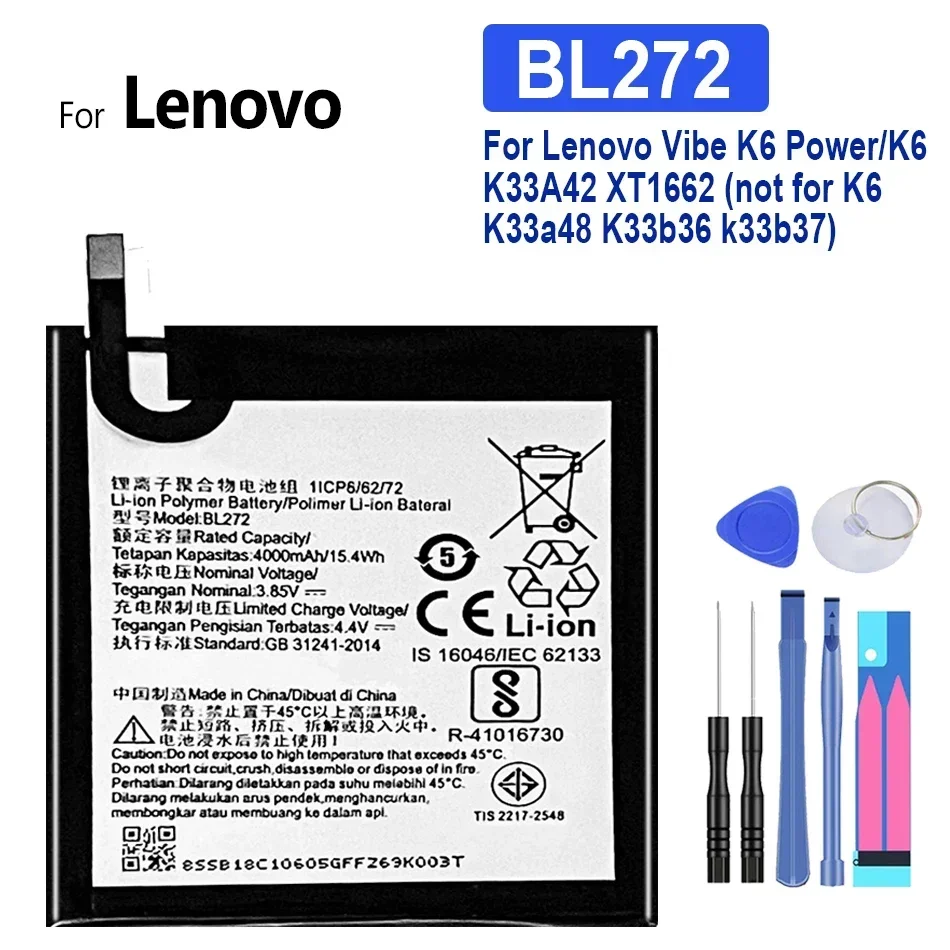 BL267 BL268 BL272 BL273 BL288 BL289 Battery For Lenovo Vibe ZUK Z2 Power K33A42 K6 Note 5 Z5 L78011 L78012 K5 Play Batteries