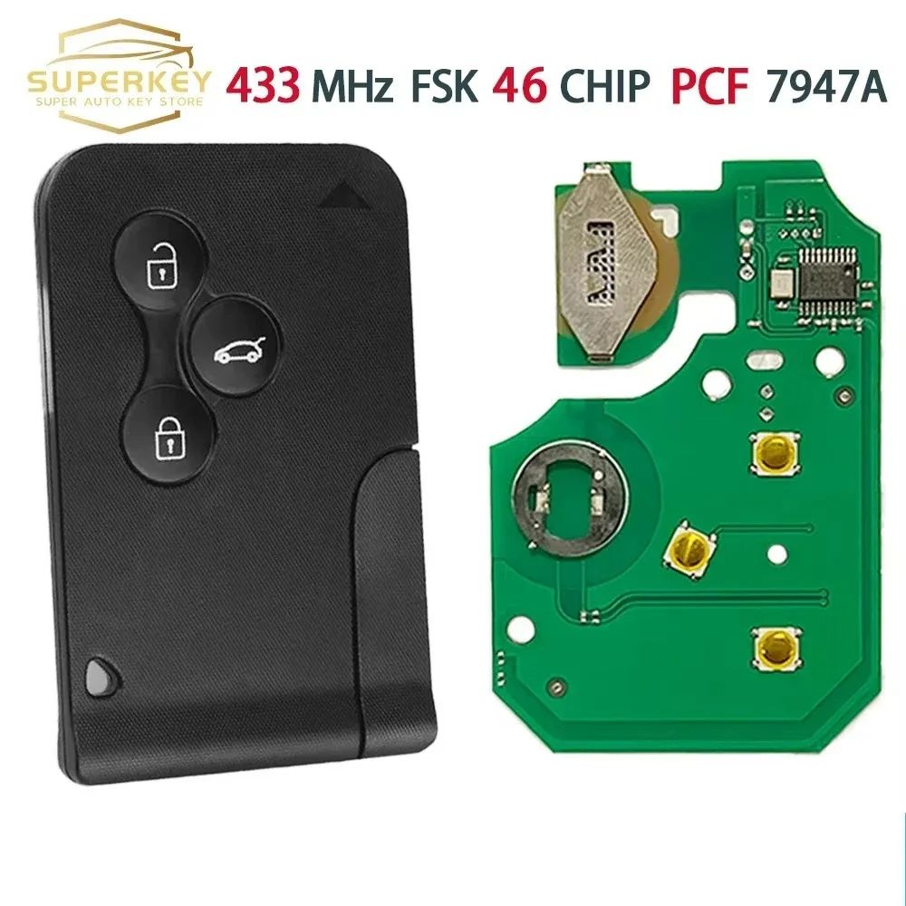 SUPERKEY 3 Button 433Mhz PCF7947A 46 Chip Remote Card Car Key For Renault Scenic II Grand Scenic II Megane II 2003-2008