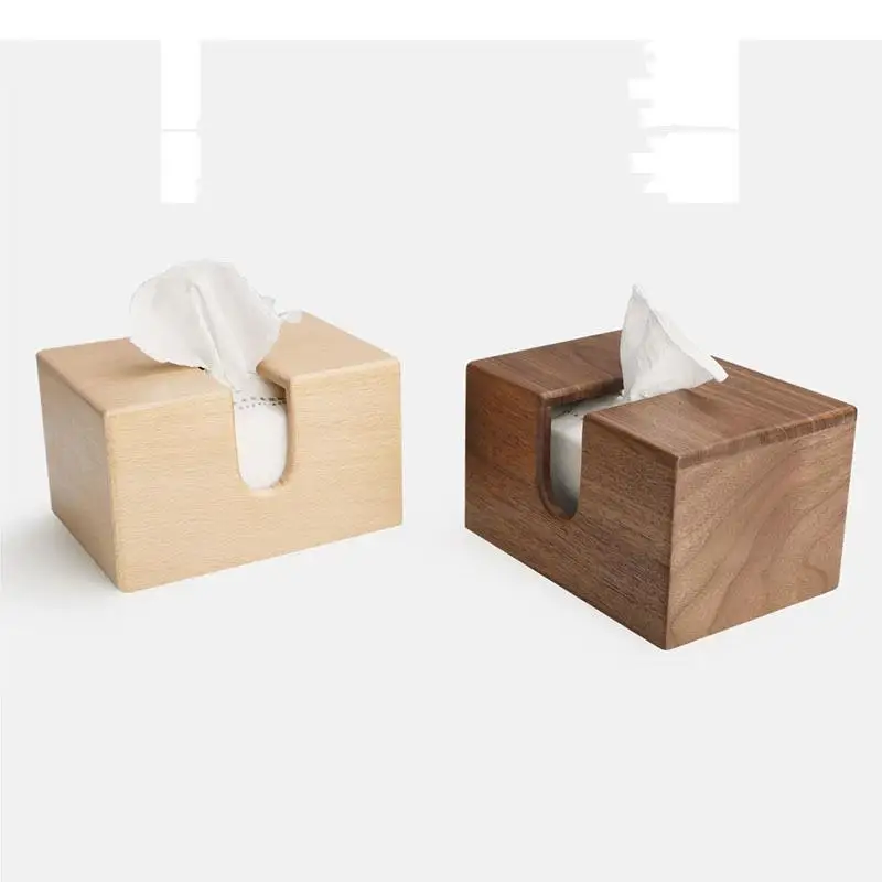 

Beech/Walnut Tissue Box TV Cabinet Modern Decor Dining Table Wood Desk Decoration Crafts Removable Paper Towel