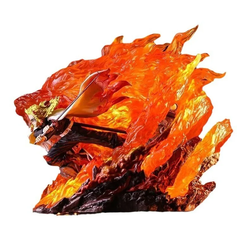 귀멸의 칼날 쿄지로 렌고쿠 화염柱 GK 스태츄 LED 라이트업 베이스 포함 애니메이션 액션 피규어 모델 도매