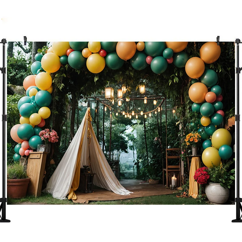 LS Photography Background Jungle Arch Balloon Tent Decor Cake Smash Birthday Party Kids Portrait Backdrop Photo Studio