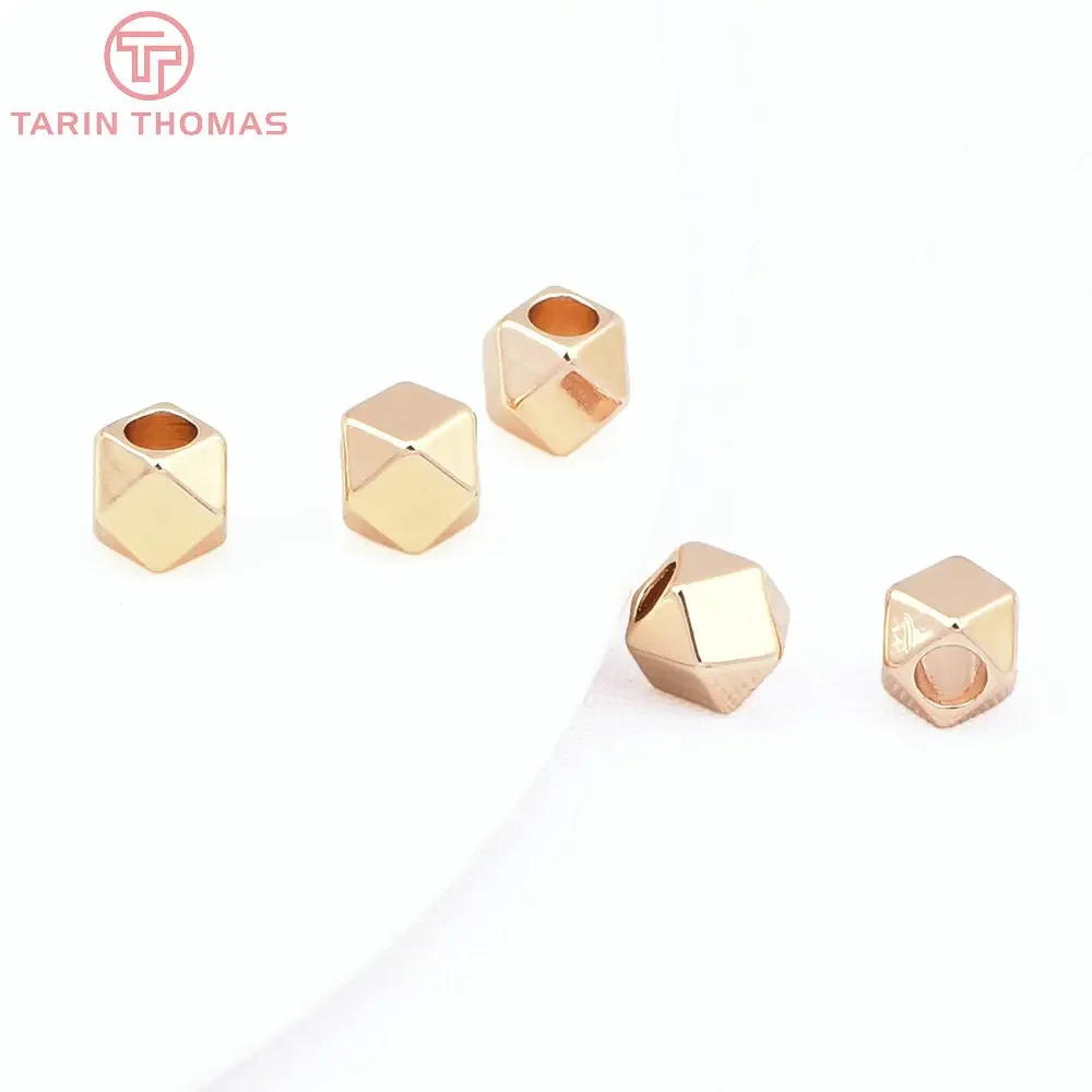 (8525) 20PCS 4MM 24K Gold Color Brass Polygonal Section Spacer Beads Bracelets Beads High Quality DIY Jewelry Making Findings