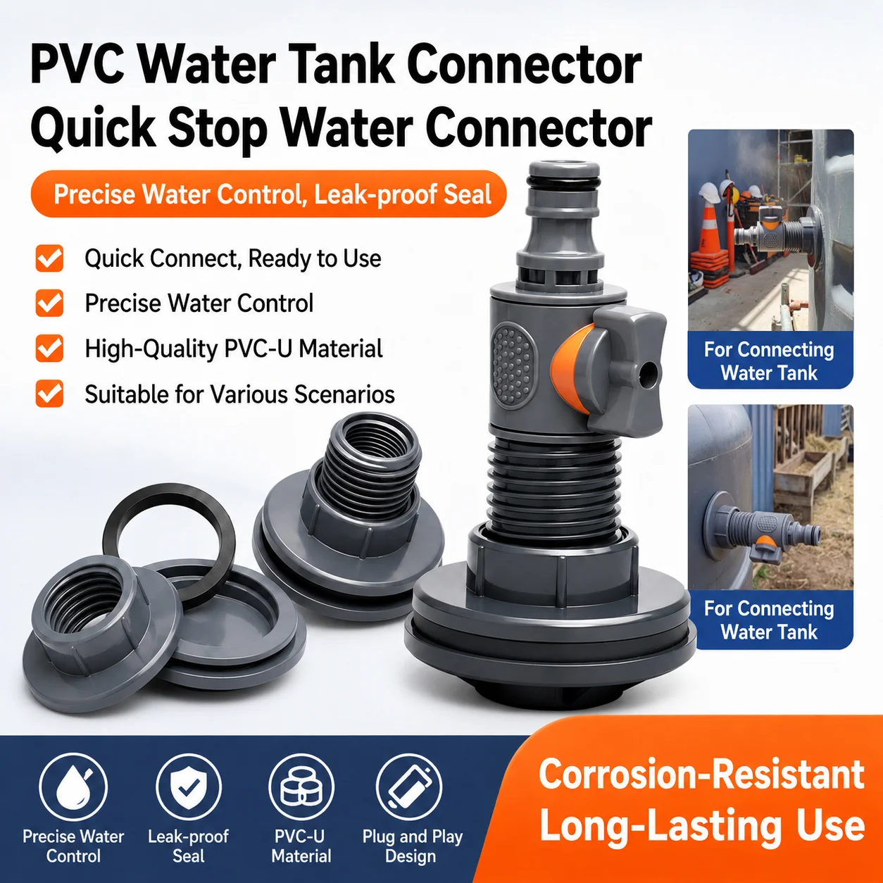 PVC IBC Water Tank Adapter,Quick Connect Garden Hose Nipple Fitting,Rain Barrel Spigot Connector,Rainwater Harvesting Irrigation