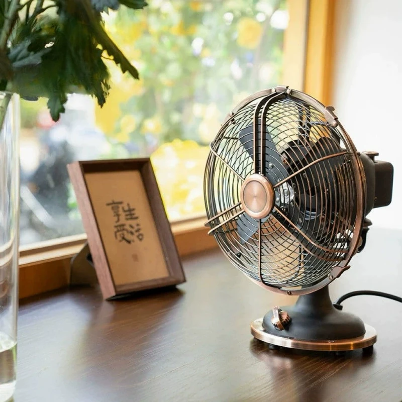 Vintage Metal Desktop Fan with Copper Motor Oscillating Home Office Decorative Easy Assembly  Adjustable Tilt Retro Table Fan