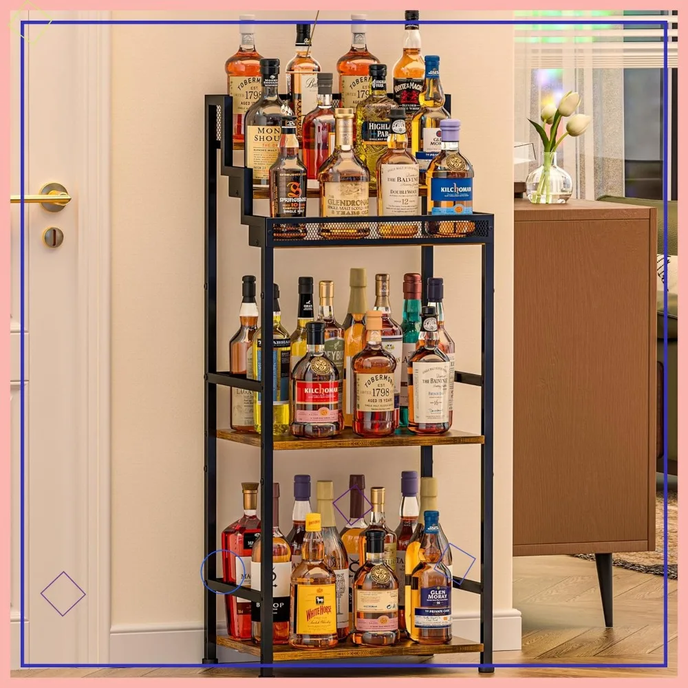 

Tiered Wine Rack with Stepped Design, Large Capacity for Home Bar Storage, Durable Iron and Wood Construction