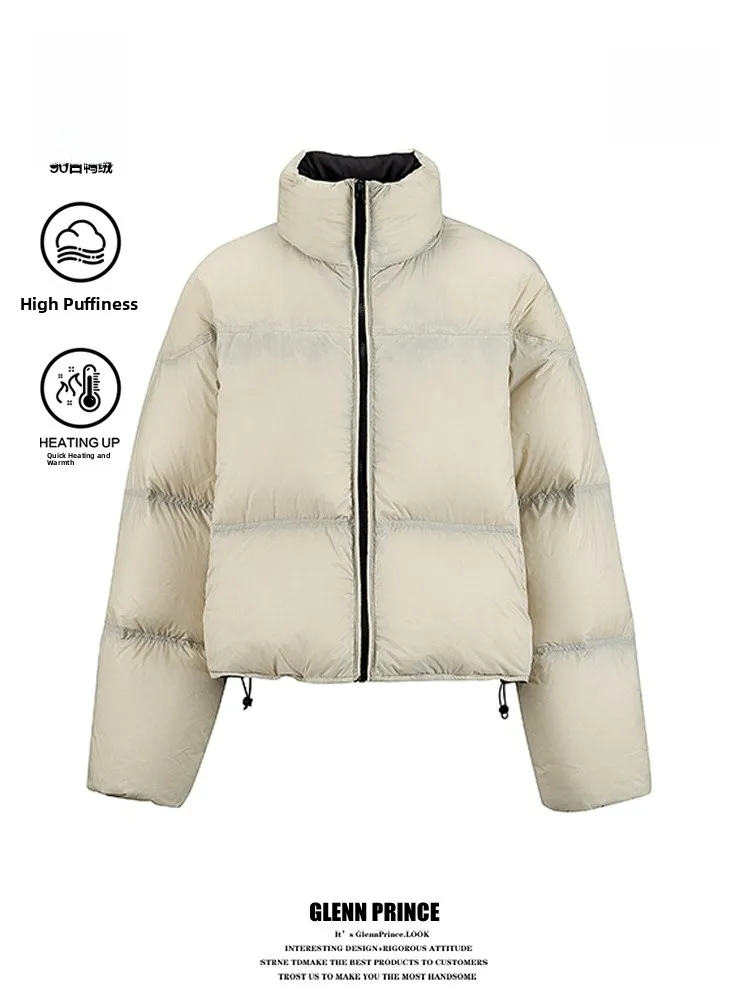 

Зимняя женская теплая верхняя одежда GPstudio: пуховик с воротником-стойкой, свободный крой, в корейском стиле, белый, на пуху