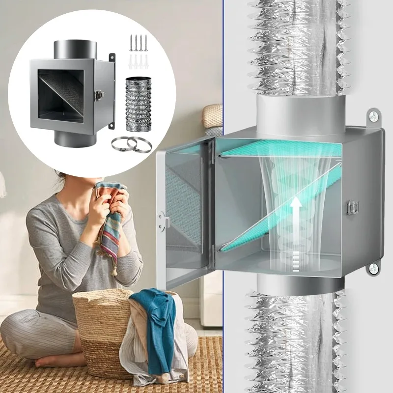 4 Inch Metal Dryer Lint Trap Vent Kit Flexible Aluminum Foil Ducting Hose with Adjustable Clamps Screw Laundry Exhaust Collector