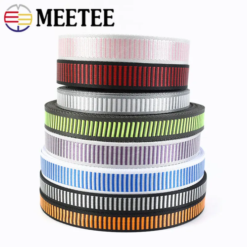 Meetee 2/5/10M 15/20mm Nylon Webbing Band for Sewing Bag Strap Stripe Ribbon Clothing Belt Decor Binding Tape DIY Accessories