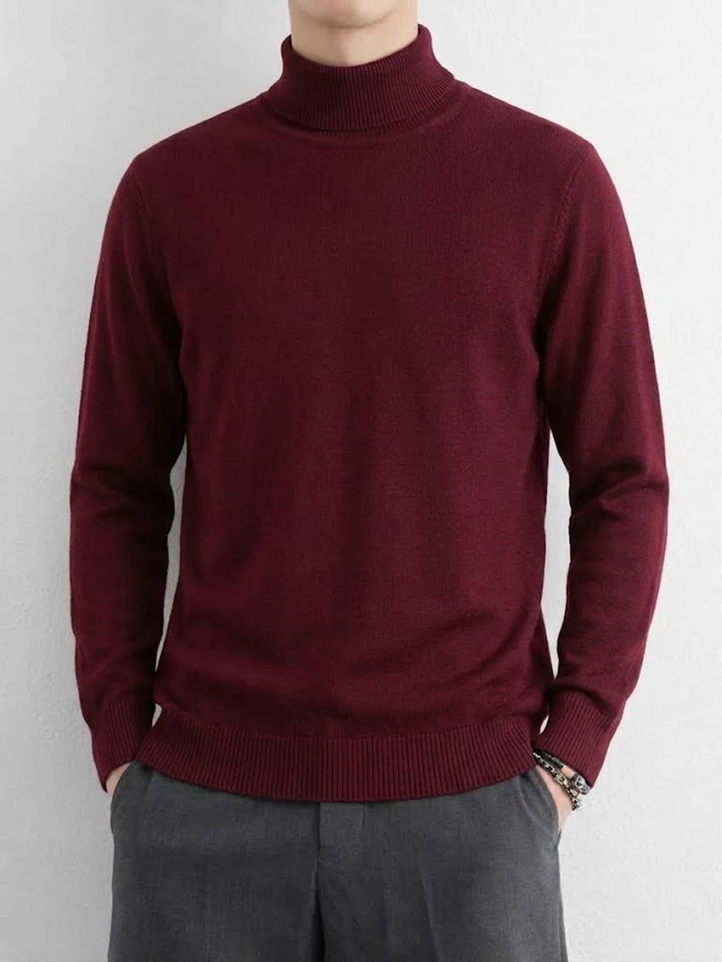 Herren Rollkragenpullover aus Strick, Herbst, lässig, schmal geschnitten, warm, langärmelig, klassische Thermo-Winterkleidung für Herren, Mäntel – Detail 6