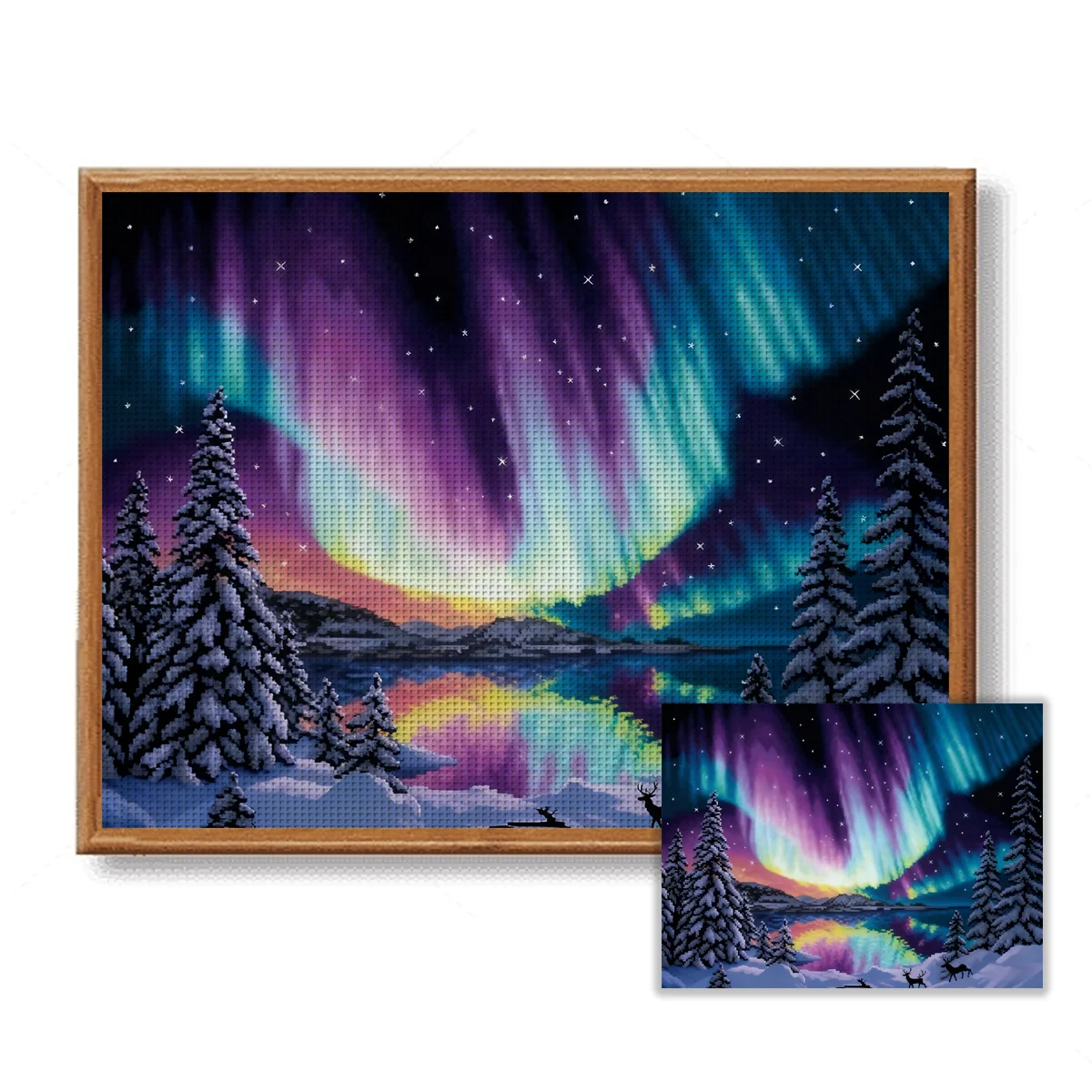 1set 30x40cm[11.8x15.7inches]/40x50cm[15.7x19.7inches]Aurora cross stitch kit, including drawings,needles,fabric,instructions