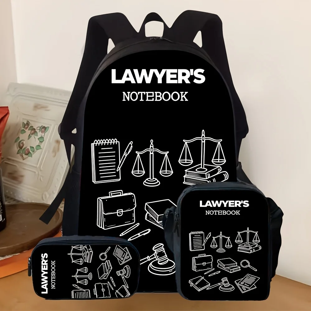 

3pcs Keepdo Lawyer-Themed Backpack 3pcs Set with Tablet/Laptop Compartment & Professional Legal Print Suitable for School, Colle