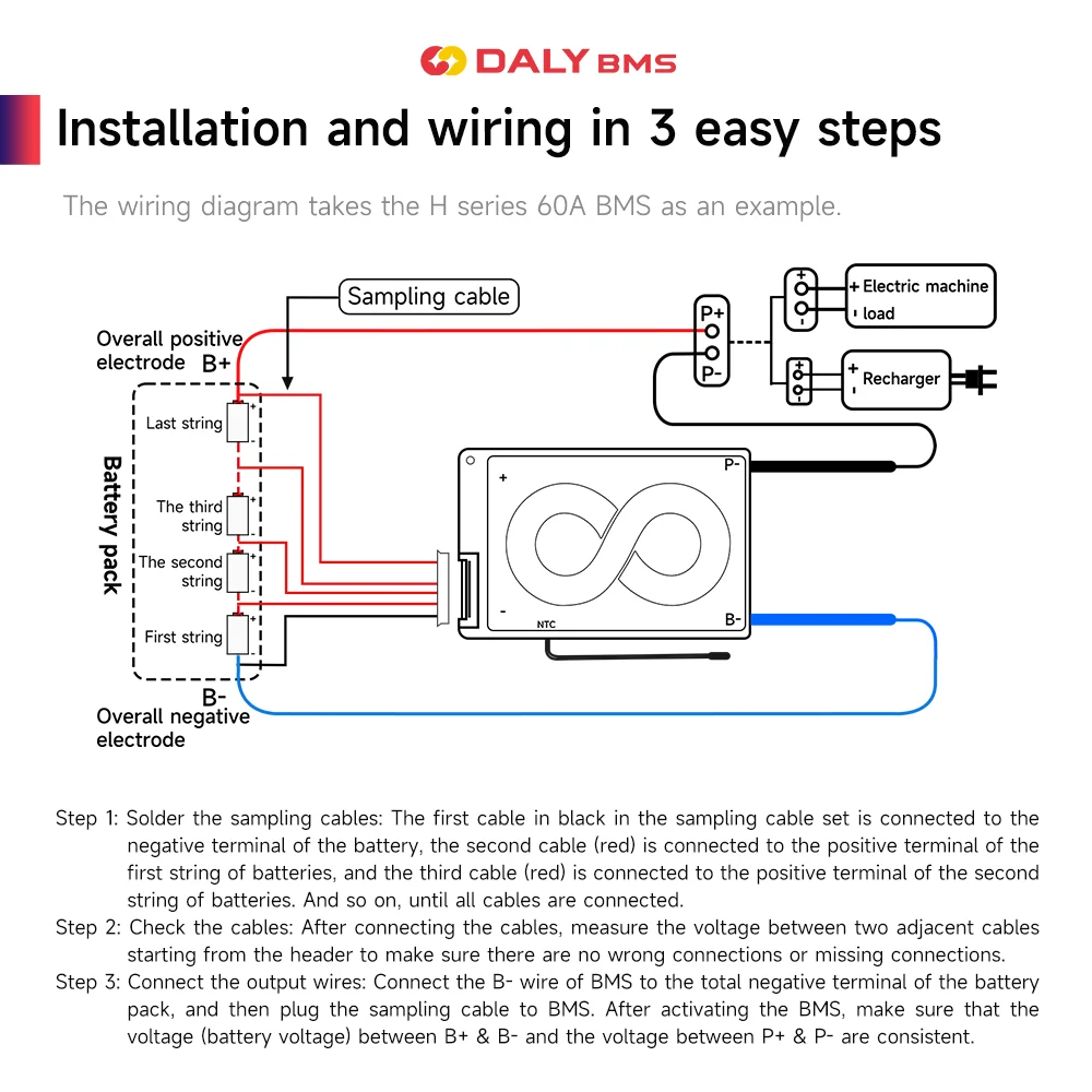 Daly BMS Lifepo4 8S 24V with NTC Temperature Sensor 20A 40A 80A 100A 150A 200A For 18650 Battery Pack Scooter