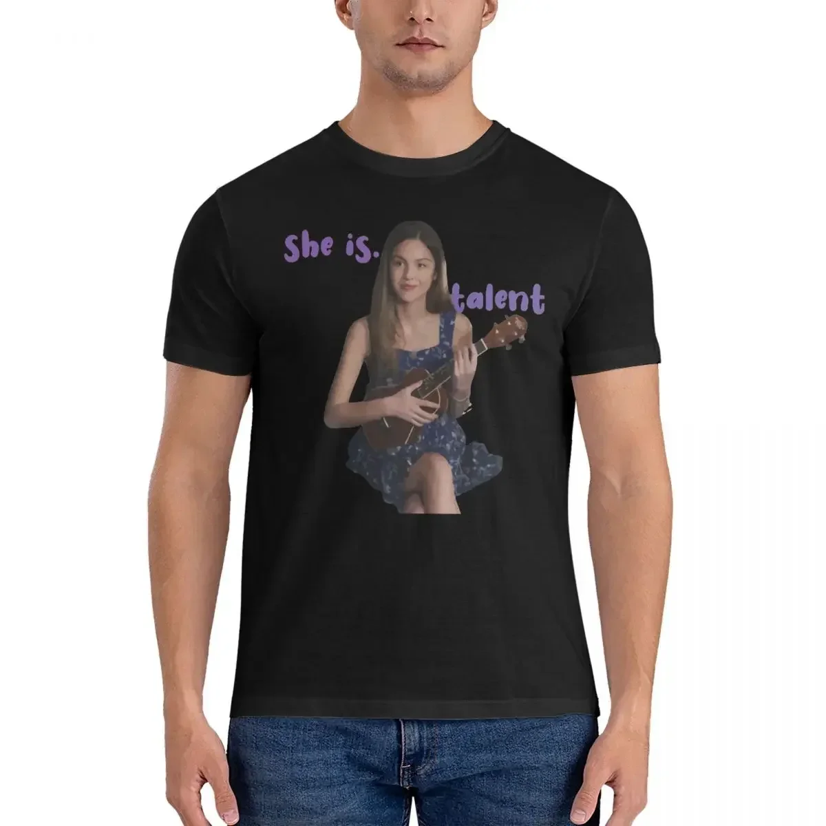 She Is Talent T Shirts for Men 100% Cotton Cool T-Shirt Round Neck O-Olivas Roodrigo Tees Short Sleeve Clothes Printed